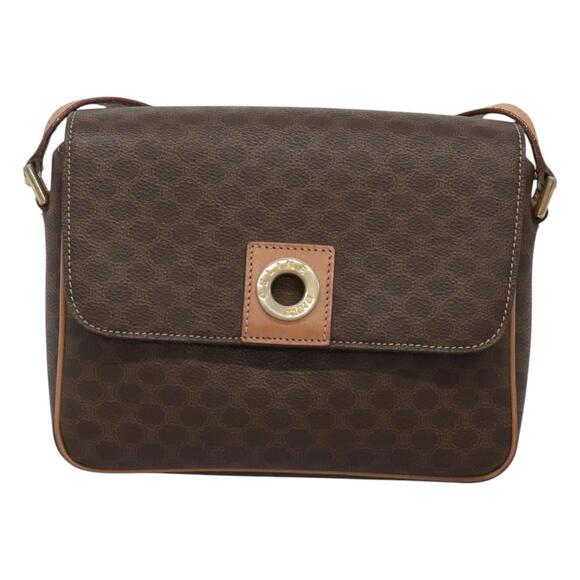 CELINE Macadam Canvas Shoulder Bag Pvc Leather Brown Gold - Picture 2 of 12